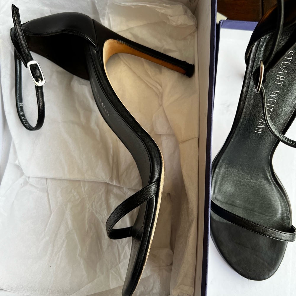 Stuart Weitzman black skinny heal sandals size 9